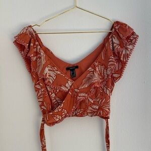 Forever 21 Orange Floral Cross Crop Top Sz. M